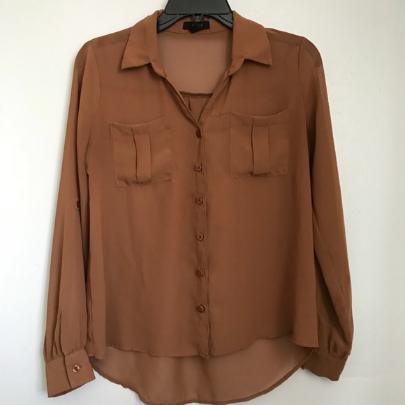 Tops - Brown Sheer Botton Down Shirt